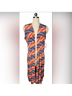 Lularoe Long Duster Kimono Orange Blue Size Medium!